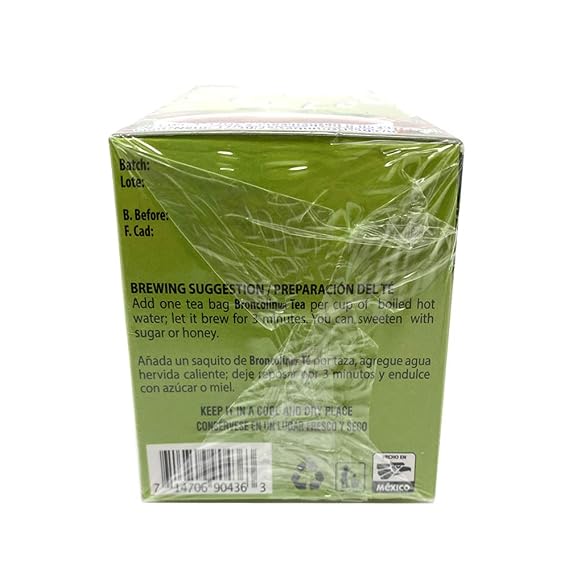 Broncolin Herbal Tea. Flu Relief. 25 Bags. 1.32 oz, Green