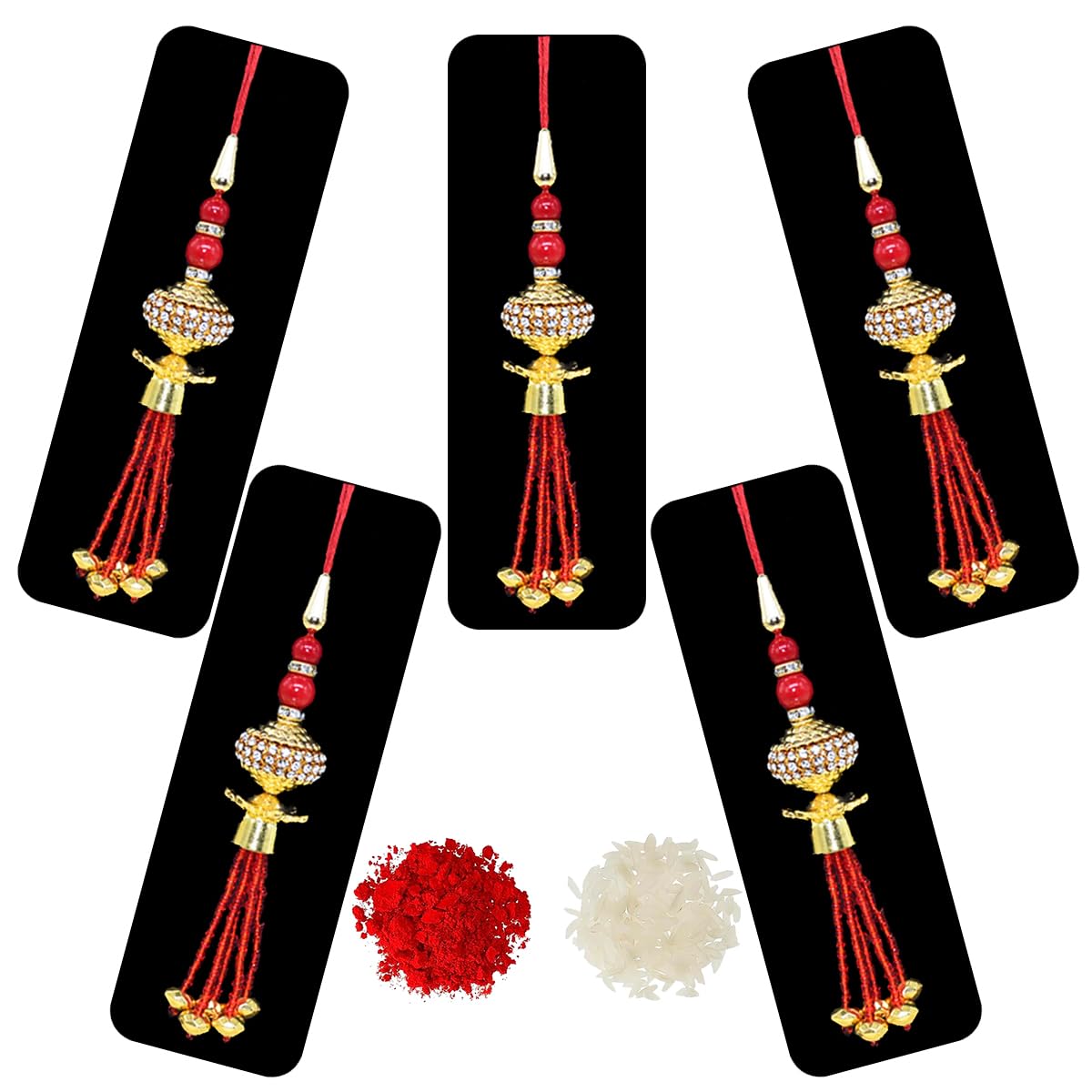 Handmade Lumba Rakhi for Bhabhi Set of 5 - Designer Chopra with Roli Chawal - Exclusive Rakhi - Beads Rakhi for Women