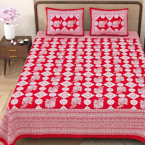 Image of Opulent Collection Double Bedsheet with 2 Pillow Cover | 100% Cotton Bedsheets for Double Bed | Handloom Bedsheet | Size 86x90 inches | King Size (90X102 Inches) (Flush Mahogany, King)