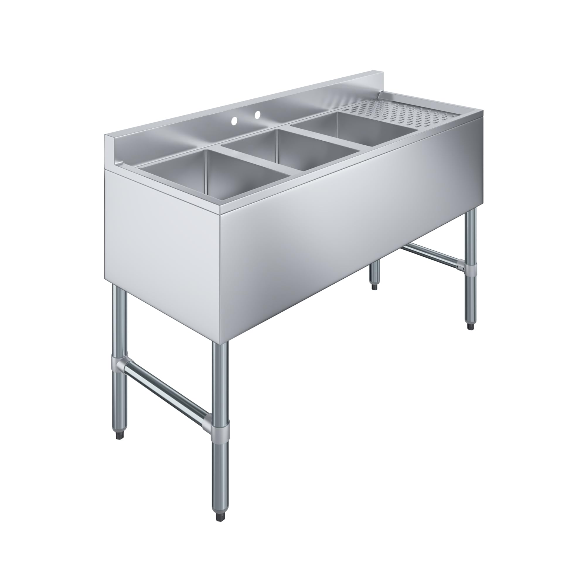 AmGood 48 in. x 19 in. 3-Compartment Underbar Bar Sink with a Right Drainboard, No Faucet - 10 in. x 14 in. x 10 in. Bowls, 18-Gauge 304 Stainless Steel, NSF Certified