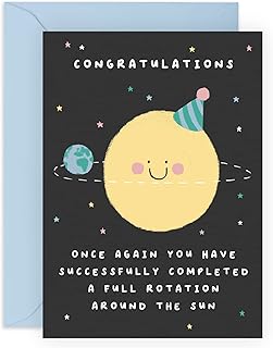 Birthday Card for Him Her - Cute Birthday Greeting Cards Men And Women - Space Planets - Funny Birthday Cards for Mum Dad Son Daughter - Comes With Fun Stickers - By Central