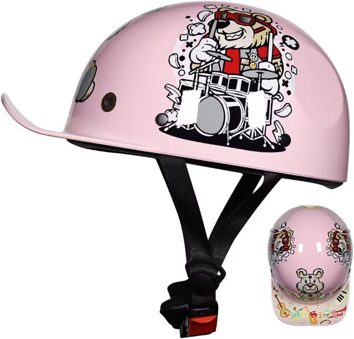 Baseball Cap Youth Kids Motorcycle Skull Cap Helmet Street Bike Boys Girls Open Face Half Helmet DOT Approved Four Seasons Scooter Moped ATV Cute Children Sunscreen Half Shell Helmet-I||Large