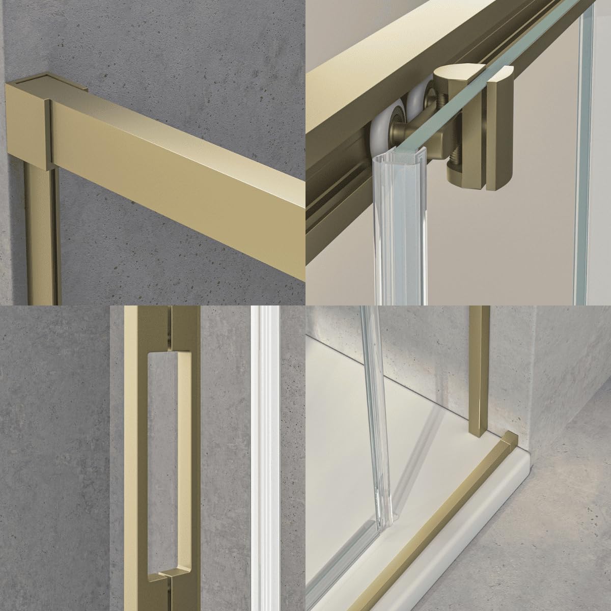 Mampara Ducha Frontal 1 puerta 1 fijo Corredera | Vidrio Templado 6mm Antical Transparente | Altura 195cm |Perfil Oro 110 cm (Adaptable 104-109cm)