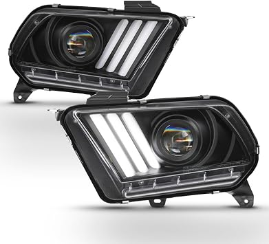 ACANII - For Black 2010-2014 Ford Mustang [3D Sequential] LED Light Tube Headlights Headlamps Driver & Passenger Side