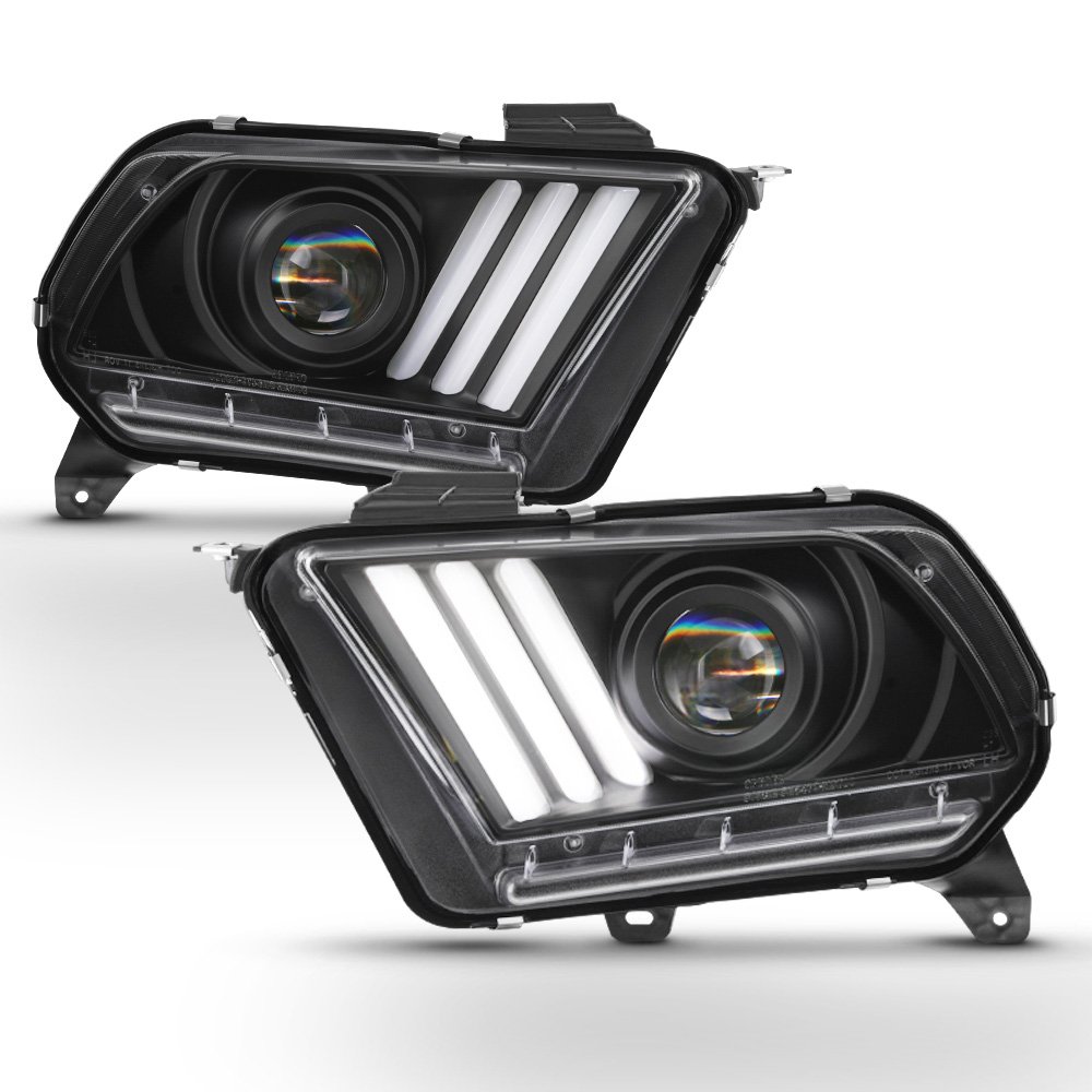 ACANII - For Black 2010-2014 Ford Mustang [3D Sequential] LED Light Tube Headlights Headlamps Driver & Passenger Side