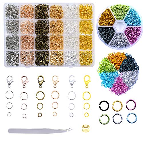 Jump Rings Jewelry Making Kit 4260pcs 10colors with Open Jump Ring, Lobster Clasp, Jump Ring Opener& Tweezers for Earrings, Pendants, Necklaces, Rings Maille DIY Jewelry Craft Making Repair