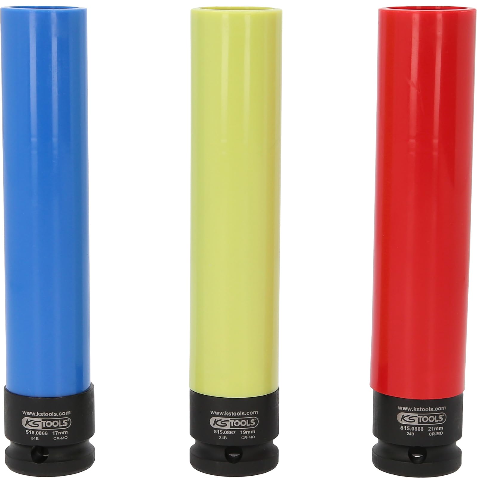 KS Tools 515.0865 Alu-Felgen Kraft-Stecknuss-Satz, extra lang, 3-tlg, 1/2", 17, 19, 21 mm