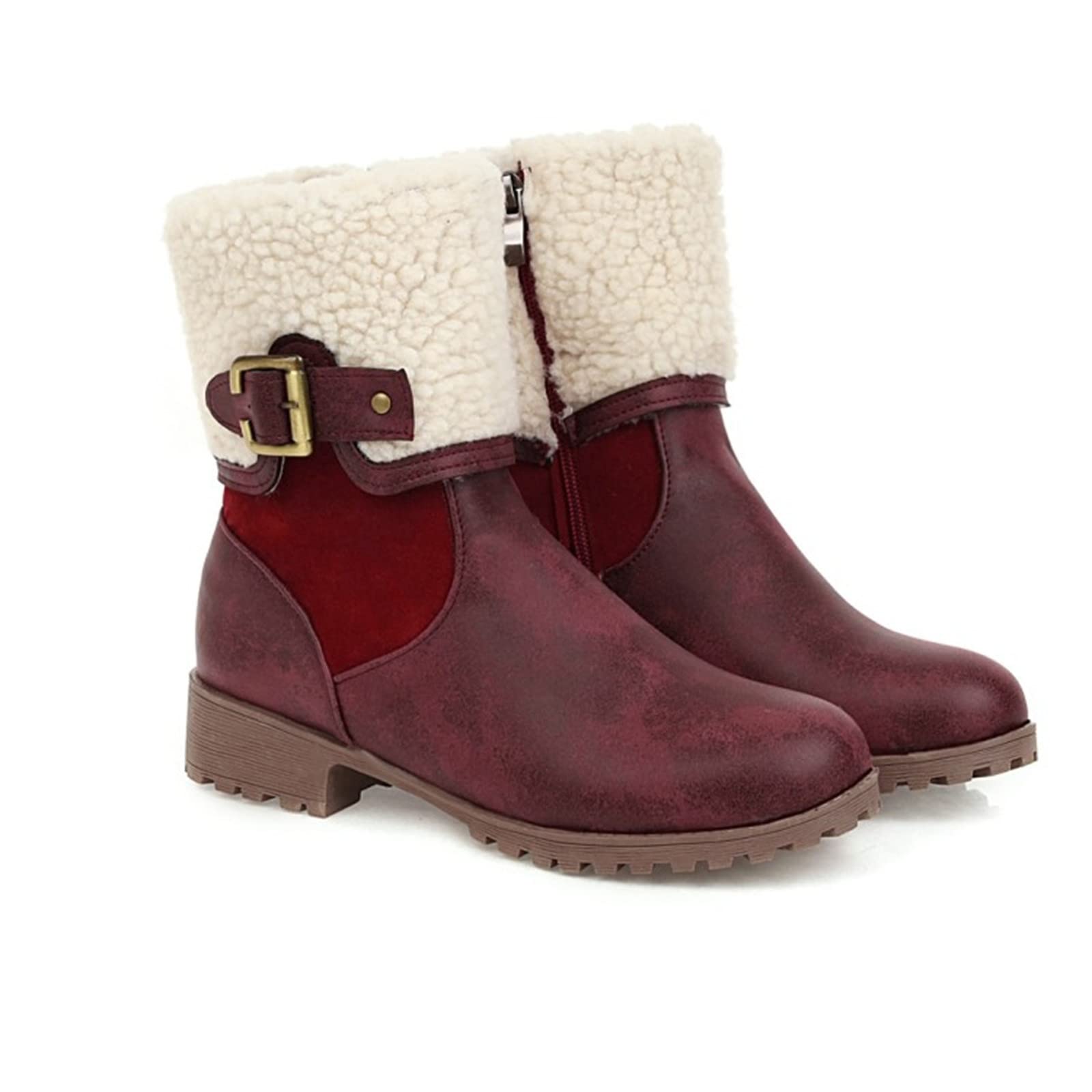 Stivali Neve Bambini 2026 di Cotone con Tacco Spesso Cerniera Laterale in Peluche Fibbia per Cintura Pelle Tinta Unita da Donna Scarpe Uomo Invernali