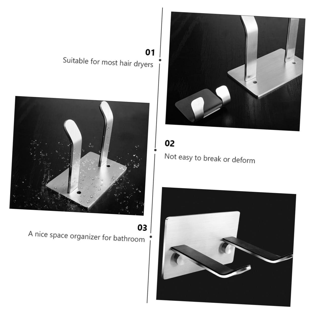 BESTYASH Sturdy Wall-mounted Hair Dryer Bracket Self Adhesive Hair Dryer Holder Stand Modern Design Easy to Install Keep Bathroom Tidy