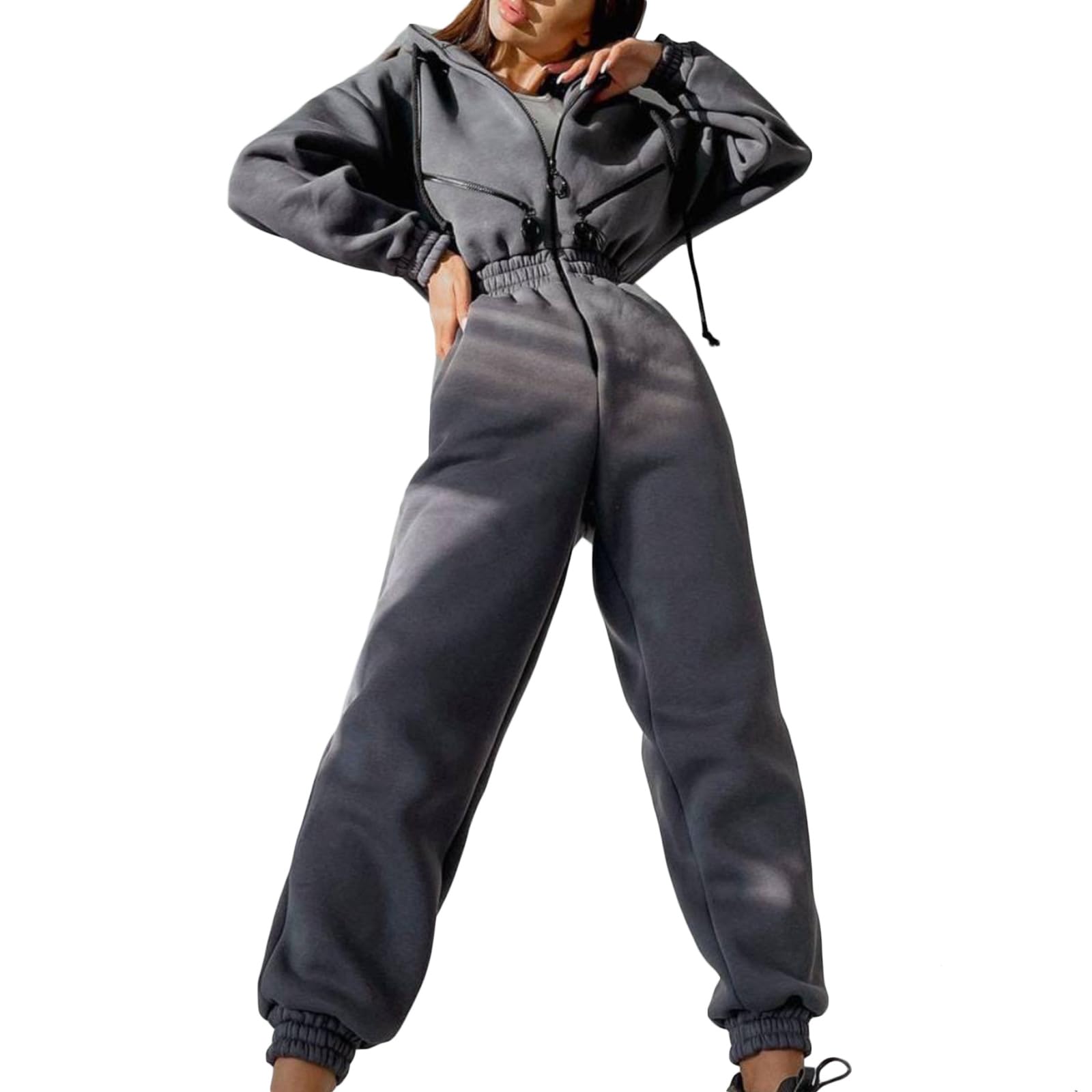 Combinaison à Capuche à Manches Longues avec Poches, Barboteuse à Taille élastique, Pulls Une pièce, survêtement décontracté, vêtements de Sport, Tenue Une pièce, Barboteuse avec Poches
