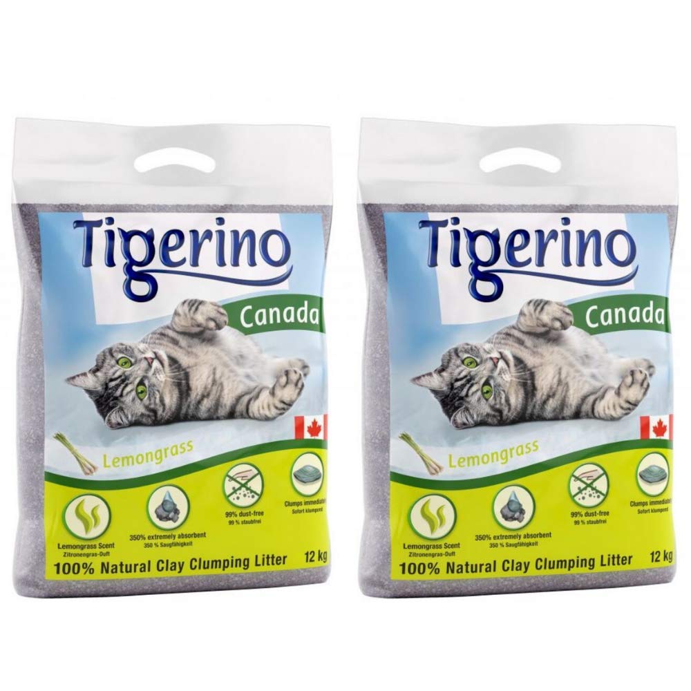 Tigerino Canada Clumping Clay Cat Litter Lemon Grass Fragrance 24KG Scented Antibacterial Disposable And Hypoallergenic Hygiene Litter With Smell Control Formula