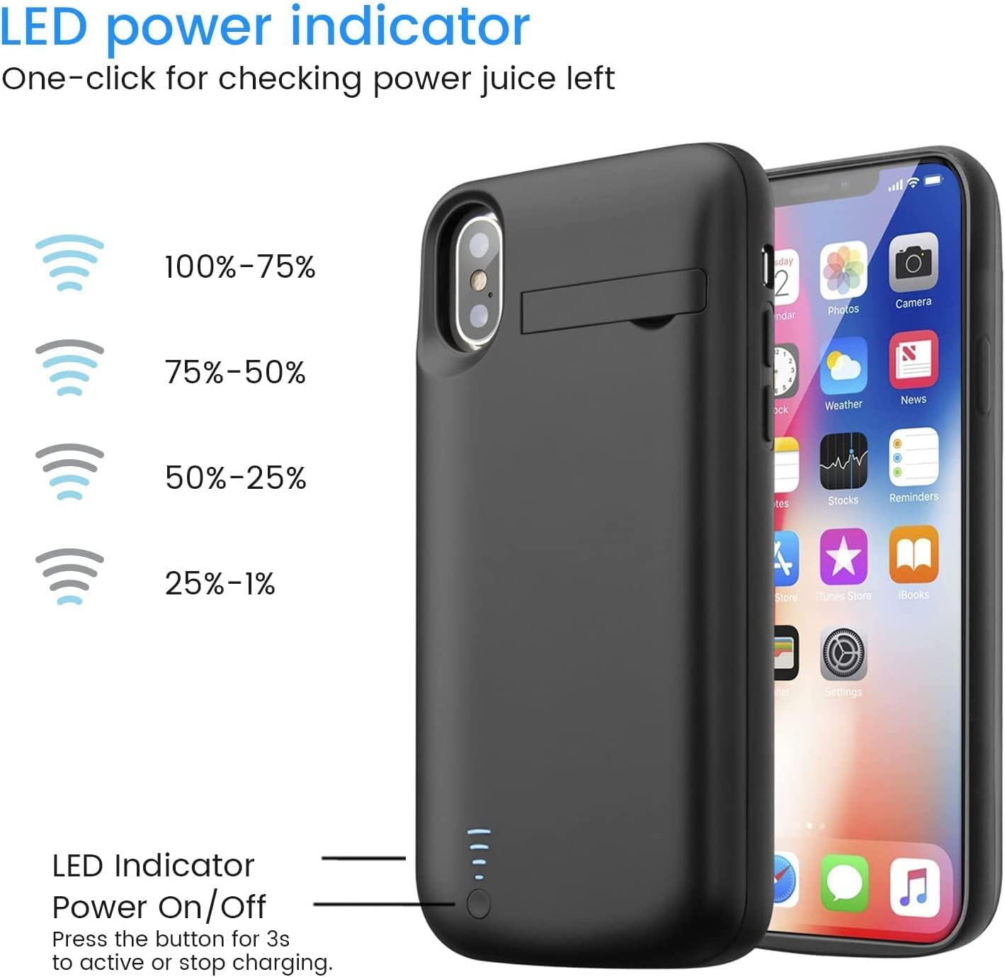 Gladgogo Accuhoes voor iPhone X/XS, 6000 mAh, accubeschermhoes met