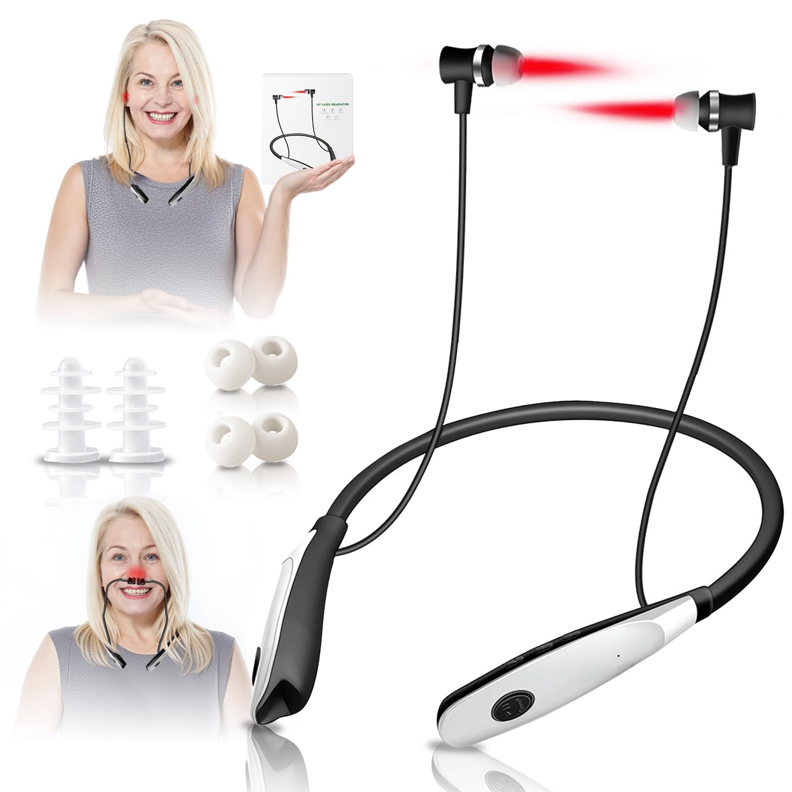 Acufene Infrarossi EarstöPsel, 2 in 1 dispositivo di terapia della luce rossa per le orecchie nasali,Dispositivo di luce rossa per l'acufene,Aiuto rapido al rumore delle orecchie