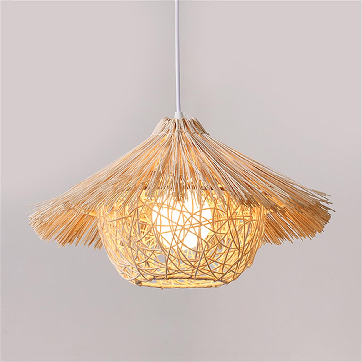 Lampada A Sospensione In Vimini Con Paralume In Rattan, Paralume Intrecciato A Nido D'uccello 19,7 Pollici, Lampadario In Vimini Intrecciato A Mano A 1 Livello In Rattan Bohémien