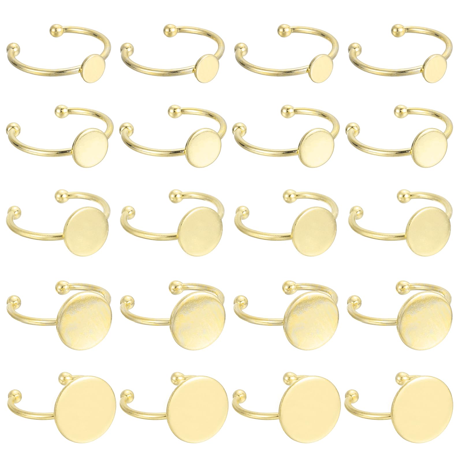 MECCANIXITY 20Pcs Metal Ring Base Blank, 6/8/20/12/14mm Adjustable Pad Cabochon Ring Blank Base Flat Bezel Tray for Jewelry Making Finding DIY, Silver