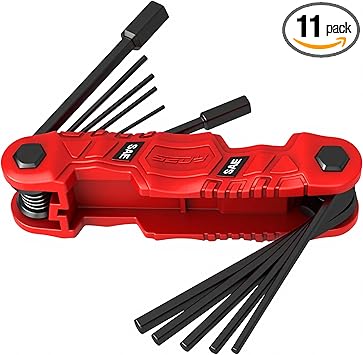 11-Piece Large Folding Hex Key Set SAE (3/32"-1/2"), Heavy Duty Allen Wrench Set, Portable Tool for Archery, Bike Repair, Furniture, and Basic Home Maintenance (Red)