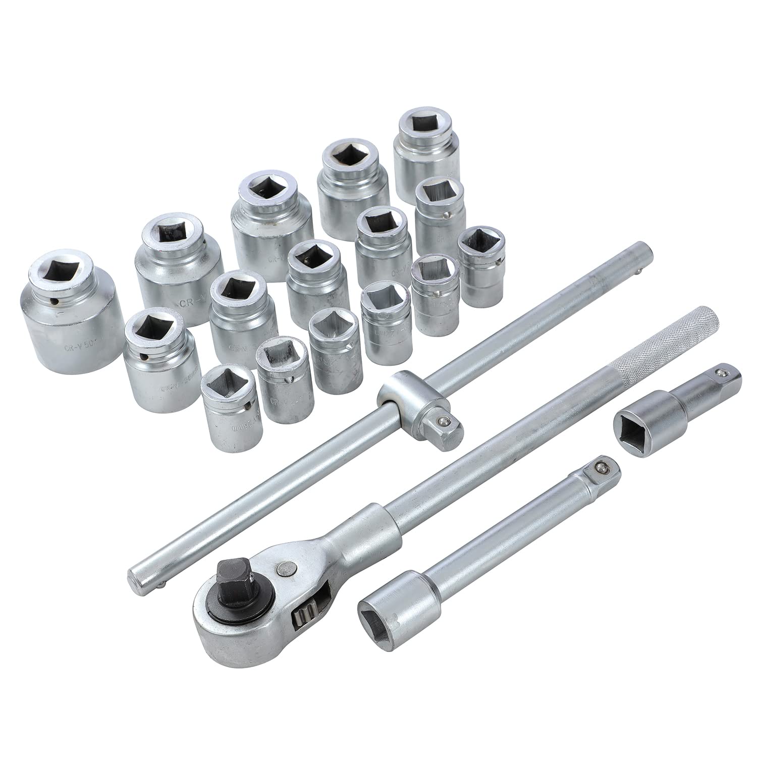 KATSU Set di Chiavi a Bussola 3/4" 21 Pezzi, 19-50mm Metrico a 12 Punte con Chiave a Cricchetto a 24 Denti in Custodia d'Acciaio, Attrezzi Meccanici Riparazione Automatica (Budget)