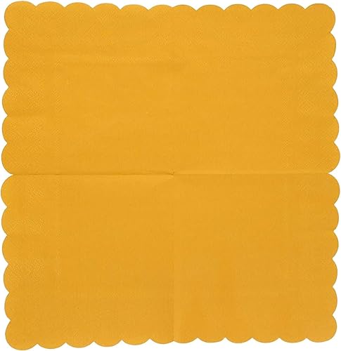 Miniatura 7 de Juvale Paquete de 100 servilletas de papel amarillo mostaza, servilletas de cóctel festoneadas, desechables para bodas, fiestas de cumpleaños (5 x 5