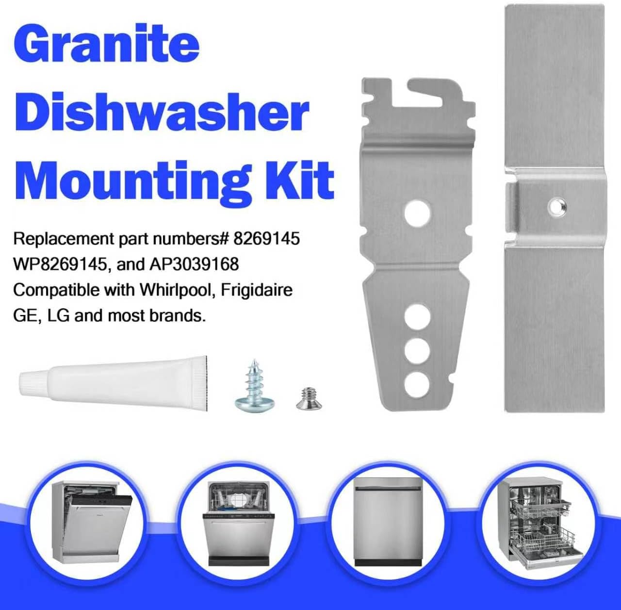 Granite Counter Dishwasher Mounting Kit Fit For Most Brand Dishwashers WP8269145 AP6012289 PS11745496, Dishwasher Mounting Brackets For Solid Surfaces, Kit Includes Bracket, And Screws -2 Packs