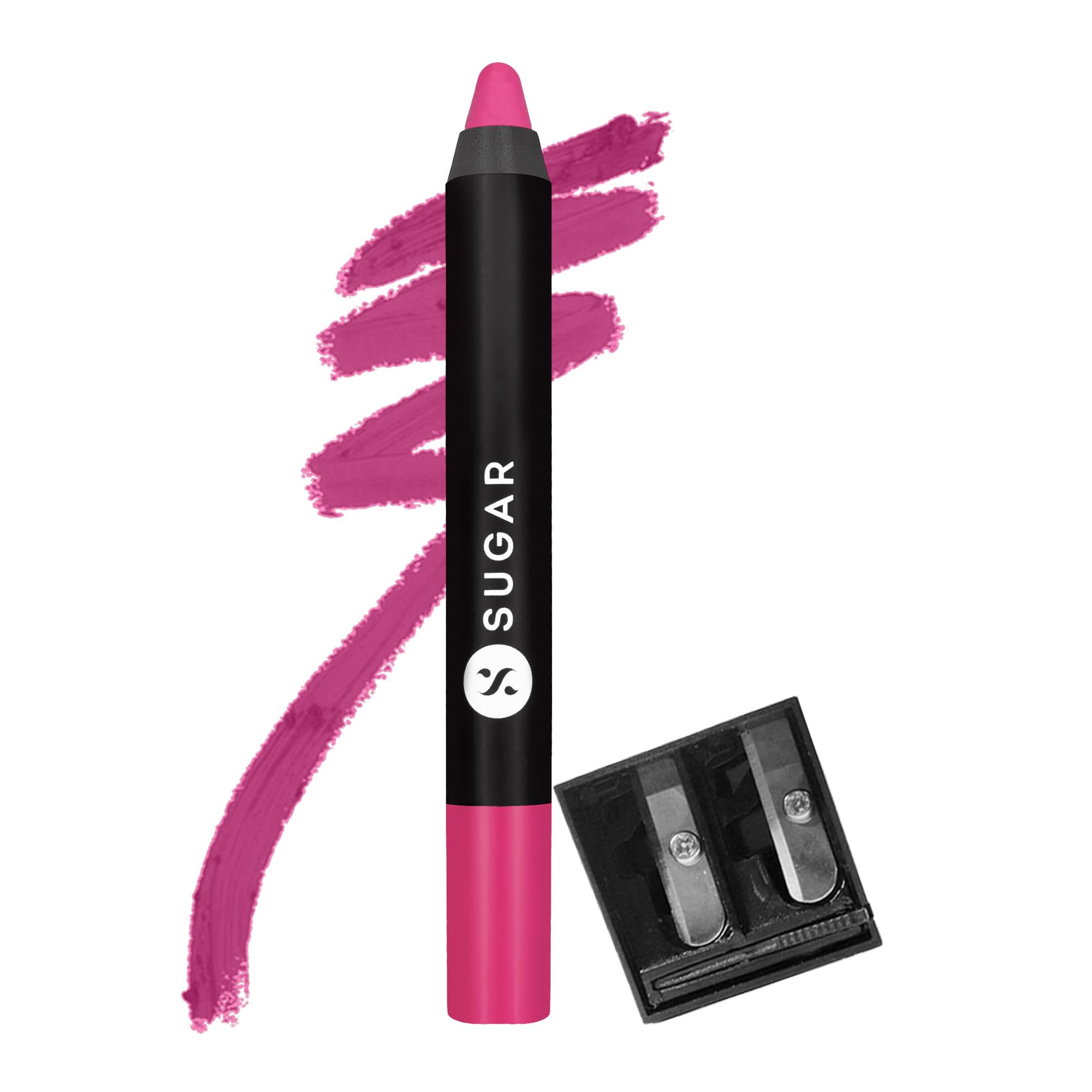 SUGAR Cosmetics Matte As Hell Crayon Lipstick 02 Mary Poppins (Fuchsia) With Free Sharpner, 2.8 g