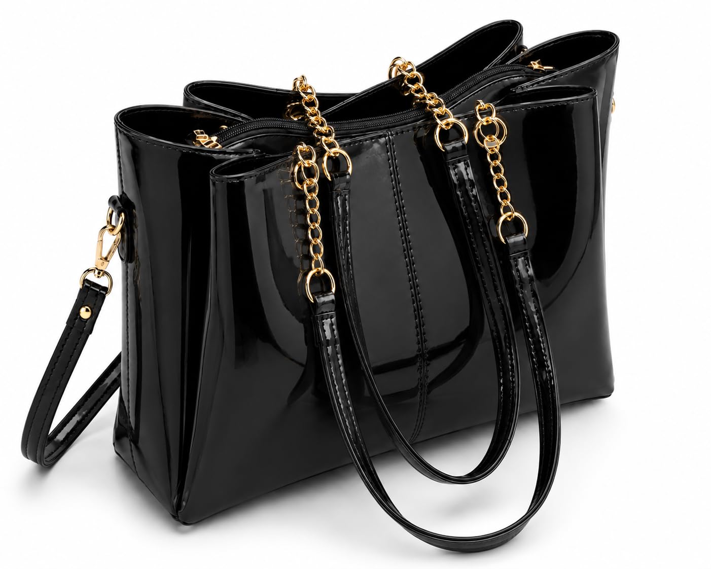 Classic Smuggler Women's Patent Leather Tote Bag Large Capacity Shoulder Handbag with Detachable Sling Strap Glossy Fashion Purse for Office, Shopping, Travel & Daily Use-picture-55