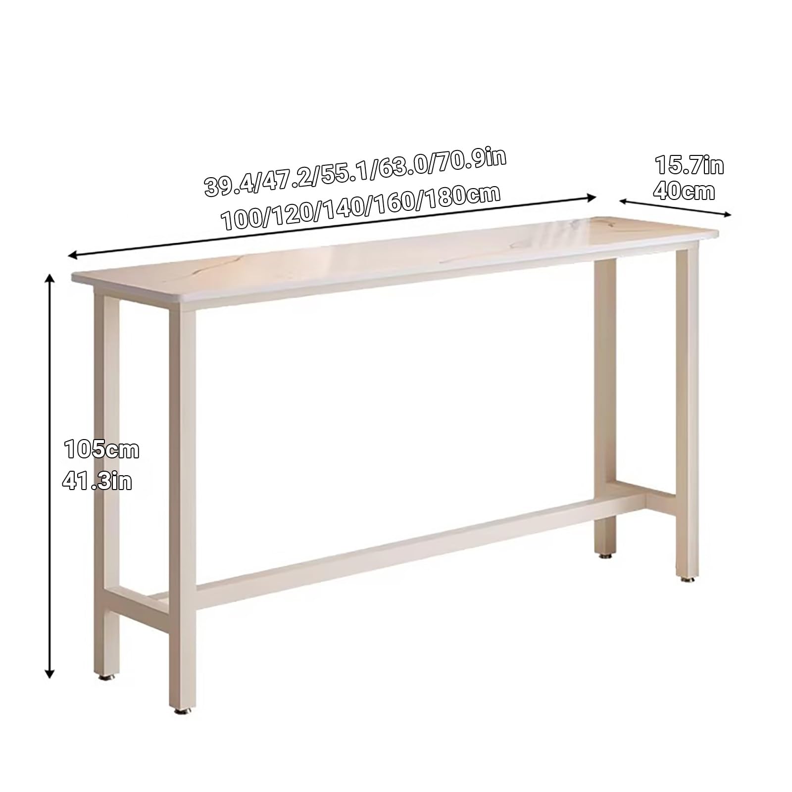 Moderna mesa de bar alta para el hogar,Mesa de Bar Rectangular Estrecha,Tablero de piedra sinterizada, superficie amplia, diseño robusto,Se aplica a sala de estar balcón.(Wit,160*40*105cm)