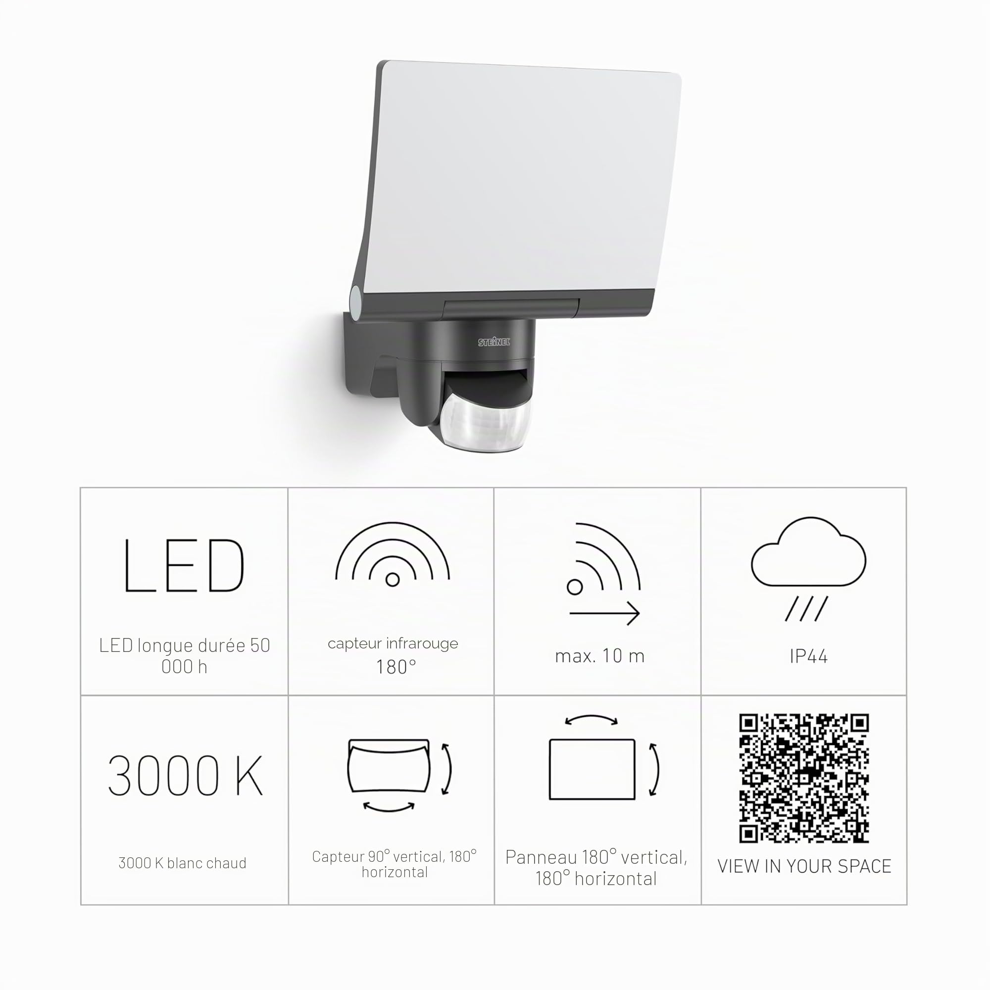 STEINEL Projecteur LED extérieur XLED Home 2 XL S, graphite