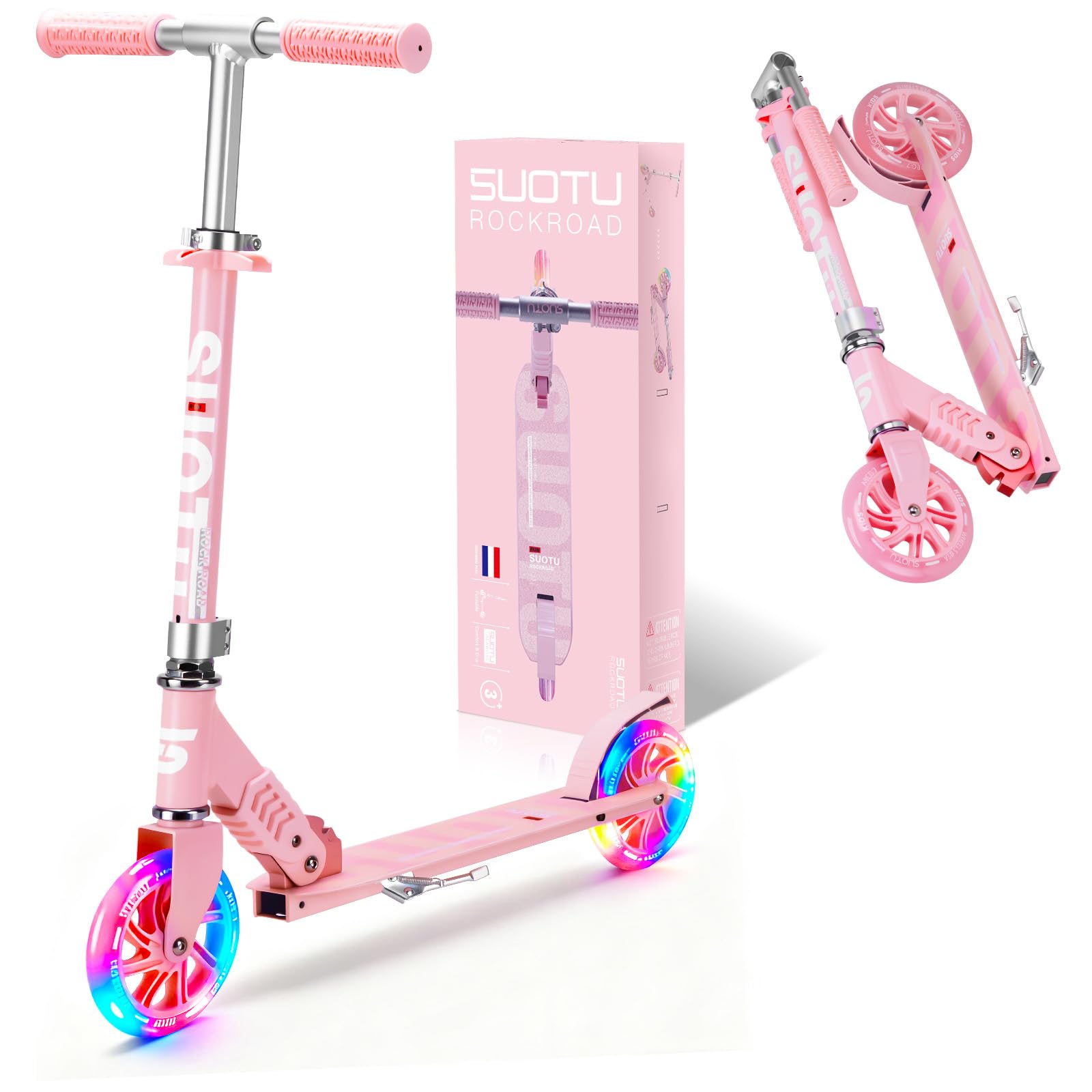 SUOTU Children's Scooter with Large Illuminated Wheels 14.5 cm, Scooter for Children from 3 to 12 Years, Foldable, Adjustable Height Wheel, Aluminium
