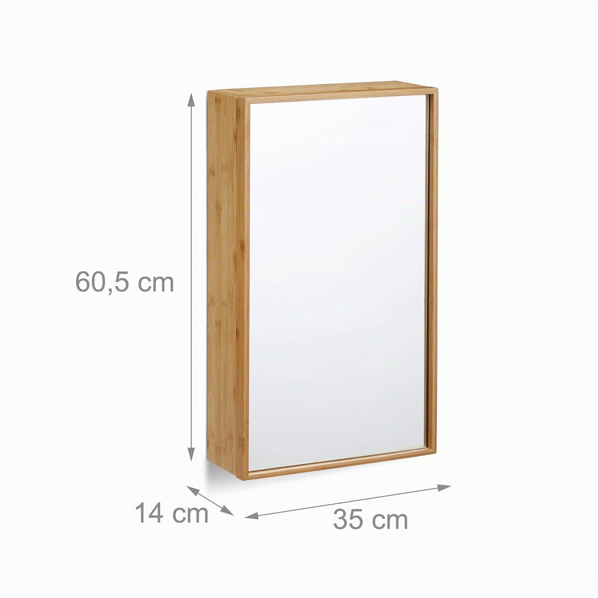 Relaxdays Armario baño de bambú, Auxiliar de Pared con una Puerta, 3 Compartimentos, Espejo Grande, Sin Montaje, Natural