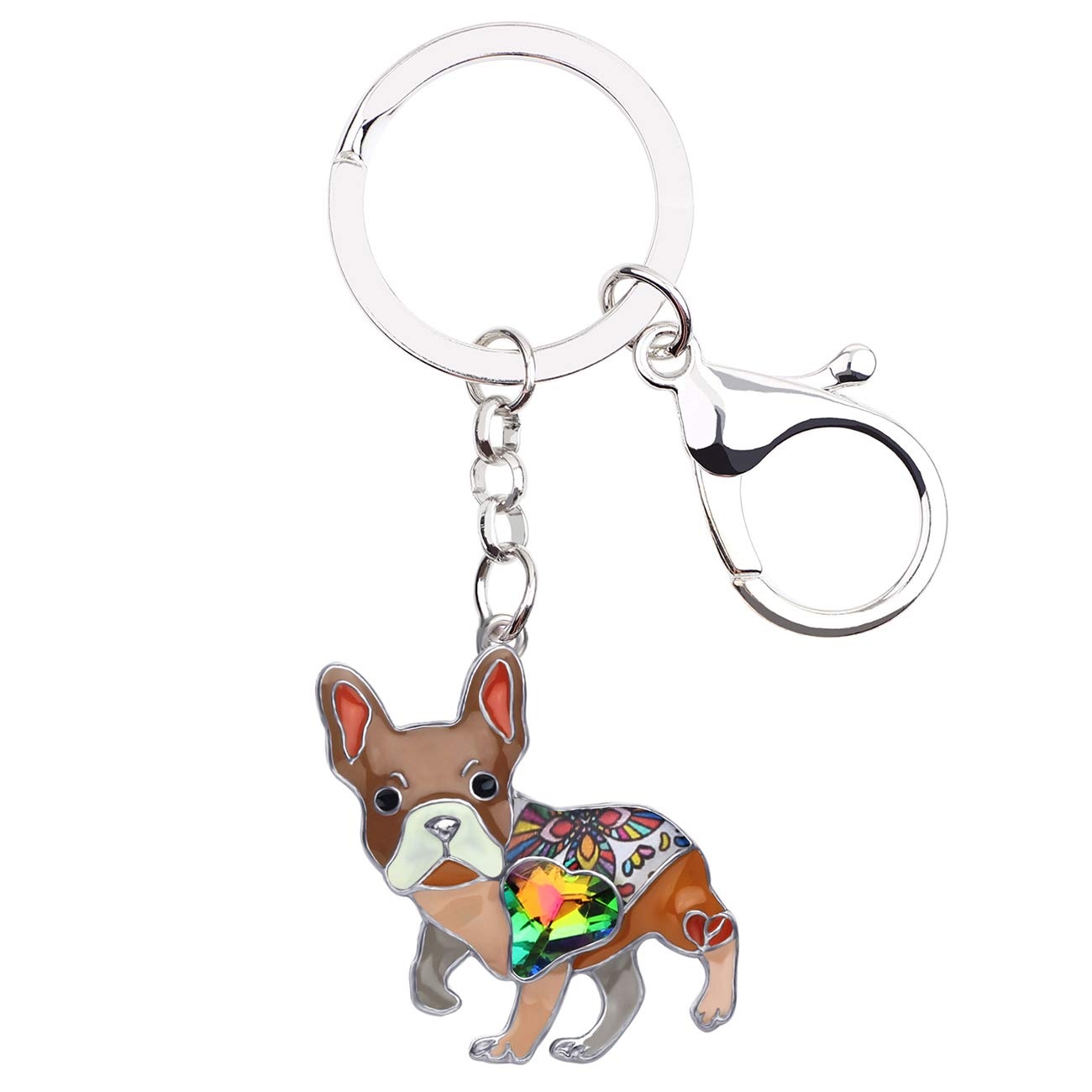 Duowei Women's Brown Enamel Rhinestone French Bulldog Keychain Dainty Pet Keyring Handbag Novelty Gifts For Girls (Brown)