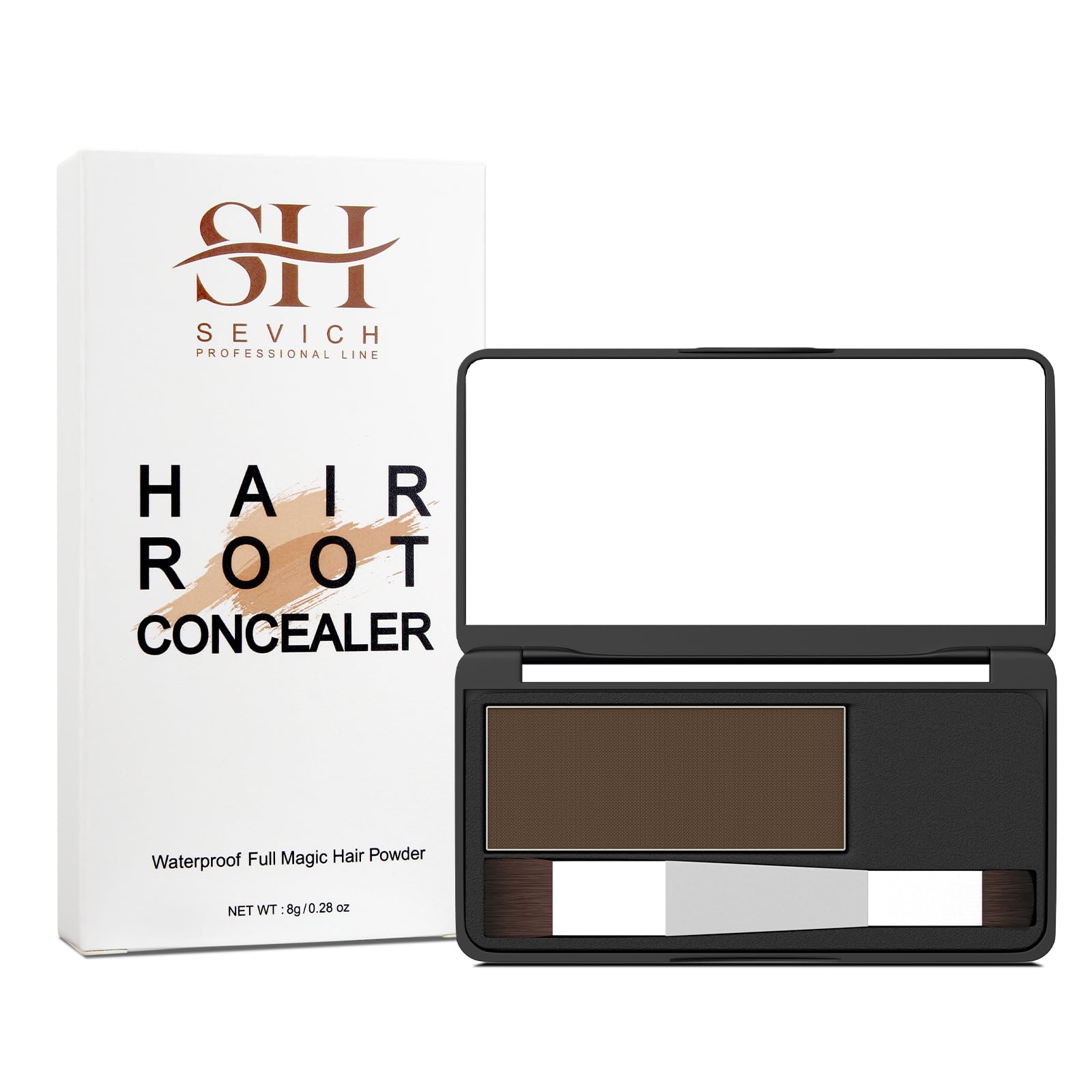 SEVICHRoot Touch up, Hairline Powder with Brush, Instantly Conceals Hair Loss, Thinning Gray Hair Shadow Toppers for Women & Men, 48H Makeup Lasting, 8g Large Capacity Brown