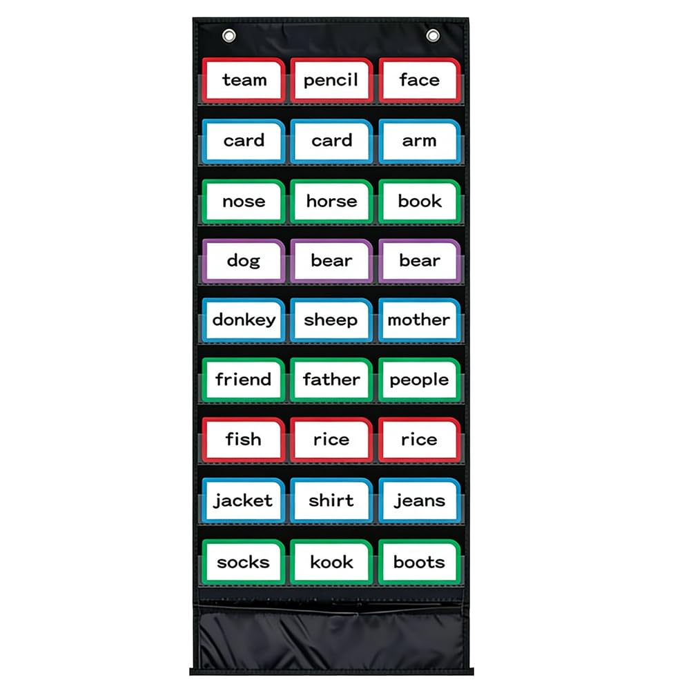 CRAFTYMELODY 1Pcs 35.43x13.19 Inch Classroom Words Pocket Chart with 13 Clear Pockets Black Reusable Sentence Strips Pocket Chart Word Wall Pockets Charts Classroom Calendar and Schedule Charts