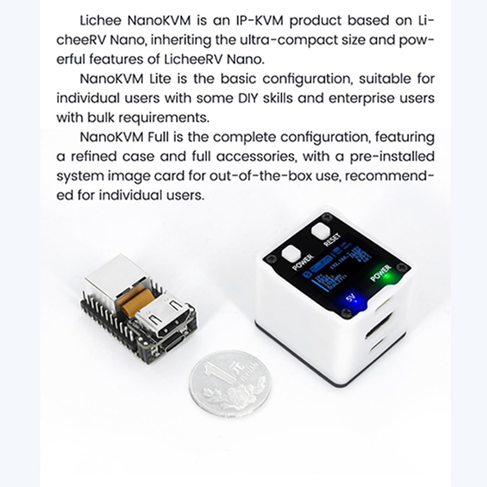 Sipeed, NanoKVM IP-KVM - Mini server di manutenzione controllo remoto, 1TOPS NPU 1GHz C906, computer a scheda singola RISC-V Linux, con connettore di rete HDMI 100M (kit completo nero) - 5