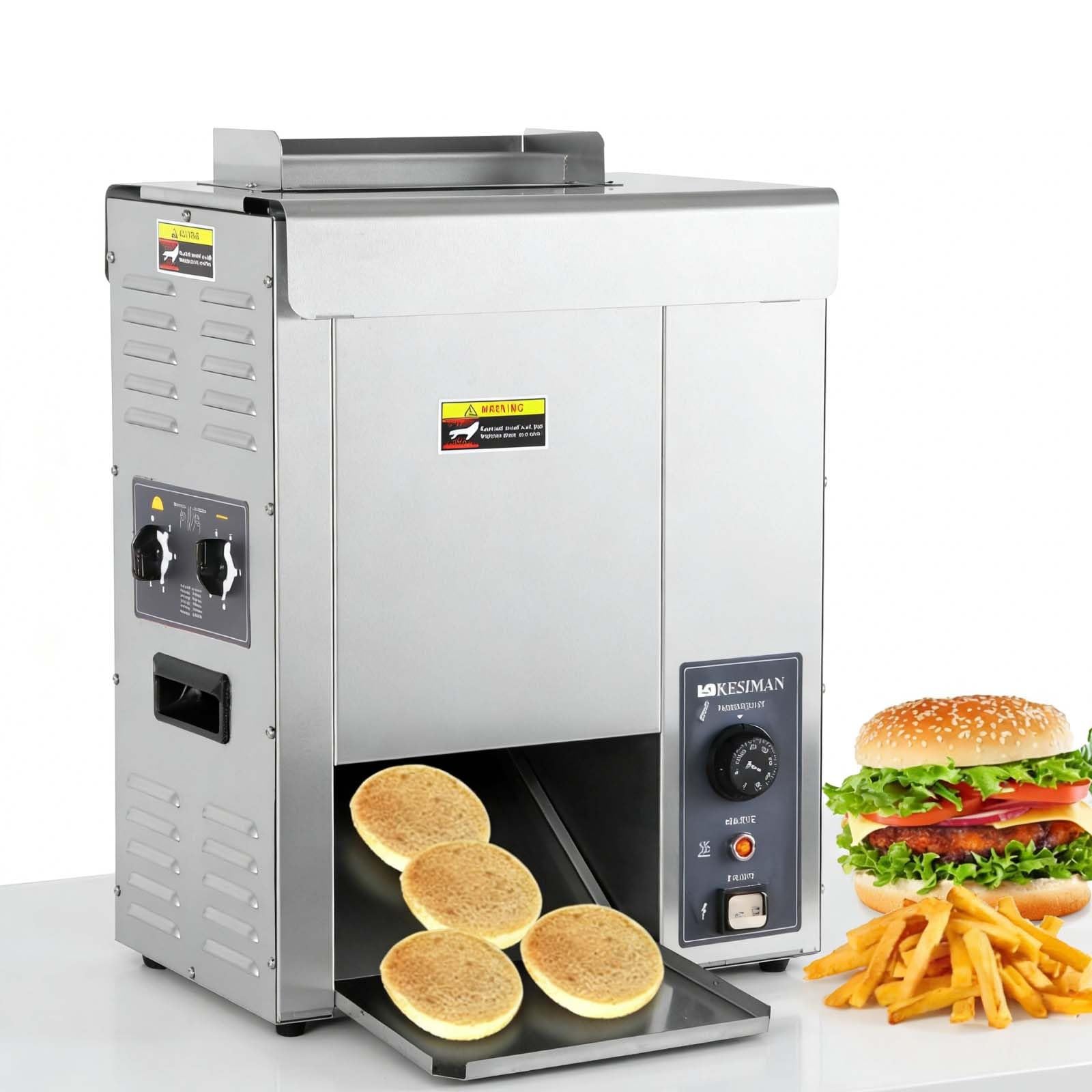Komercyjny Opiekacz Do Bułek Z Regulacją Grubości (14.2-22.6mm), 2000W Elektryczny Pionowy Piec Do Burgerów, Szybkie Nagrzewanie 50-300℃ 1400 Kromek/Godz. Dla Barów Kanapkowych