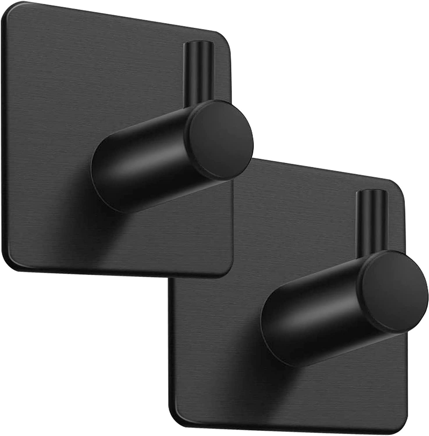 2 Matte Black Towel Holder,Self Adhesive,Sticky Hooks,Pack,Wall Mounted,Stainless Steel,3M