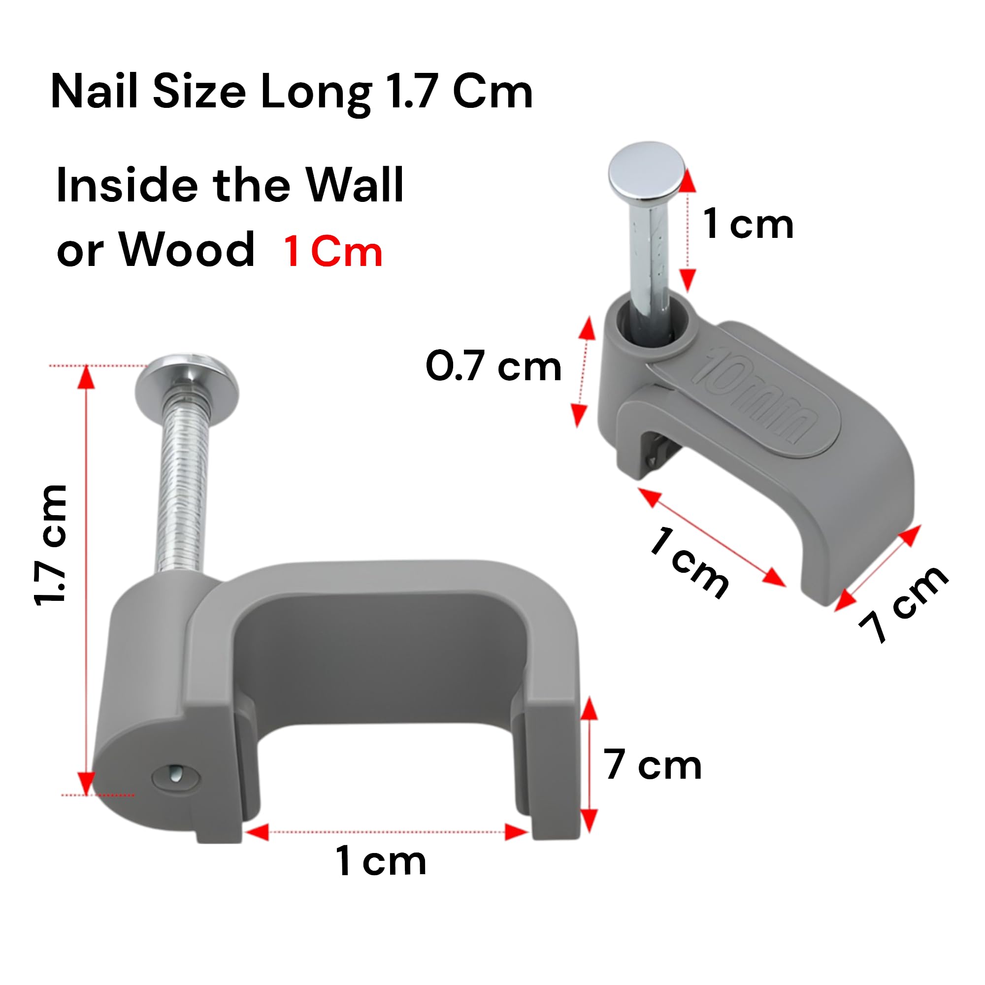 REULIN 100+ Pack of 2.5 mm 5X10 T&E Cable Clips for Outdoor and Indoor Use Wire Management Clips (Grey, 2.5mm - T&E) - Image 3