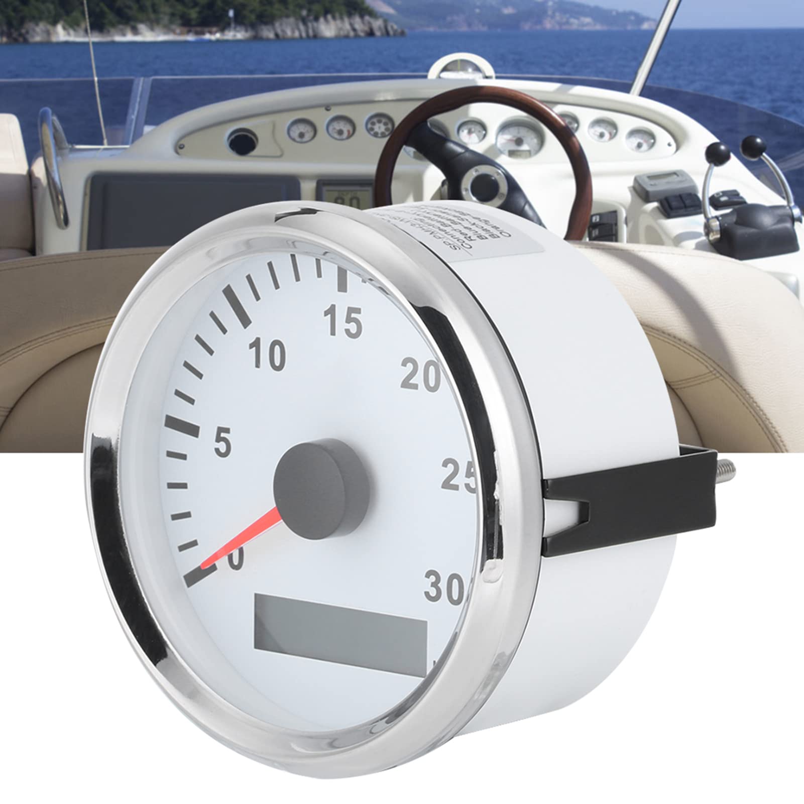 Akozon Tachometer Tacho Gauge Meter, 85mm/3.3inches Boat Tachometer Sensor IP67 Waterproof Tacho Gauge 12V / 24V Red Light with LCD Display Service Hour Meter 3000RPM (White)