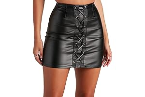 Leather Lace Up Skirt Women's High Waist Sexy Slit