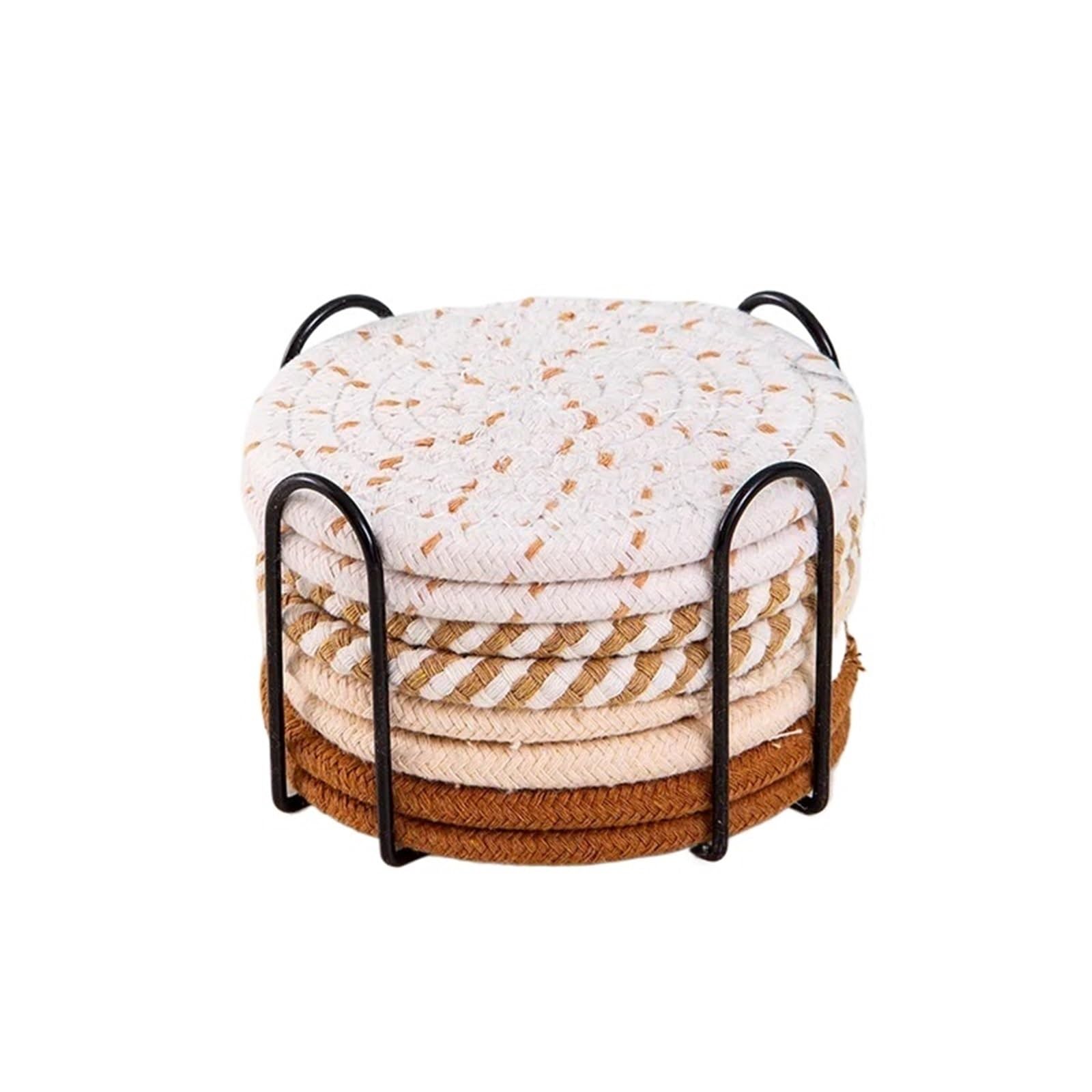 Coaster Cotton Rope Woven Placemat Household Thick Insulated Coaster Hand Linen with Storage Rack