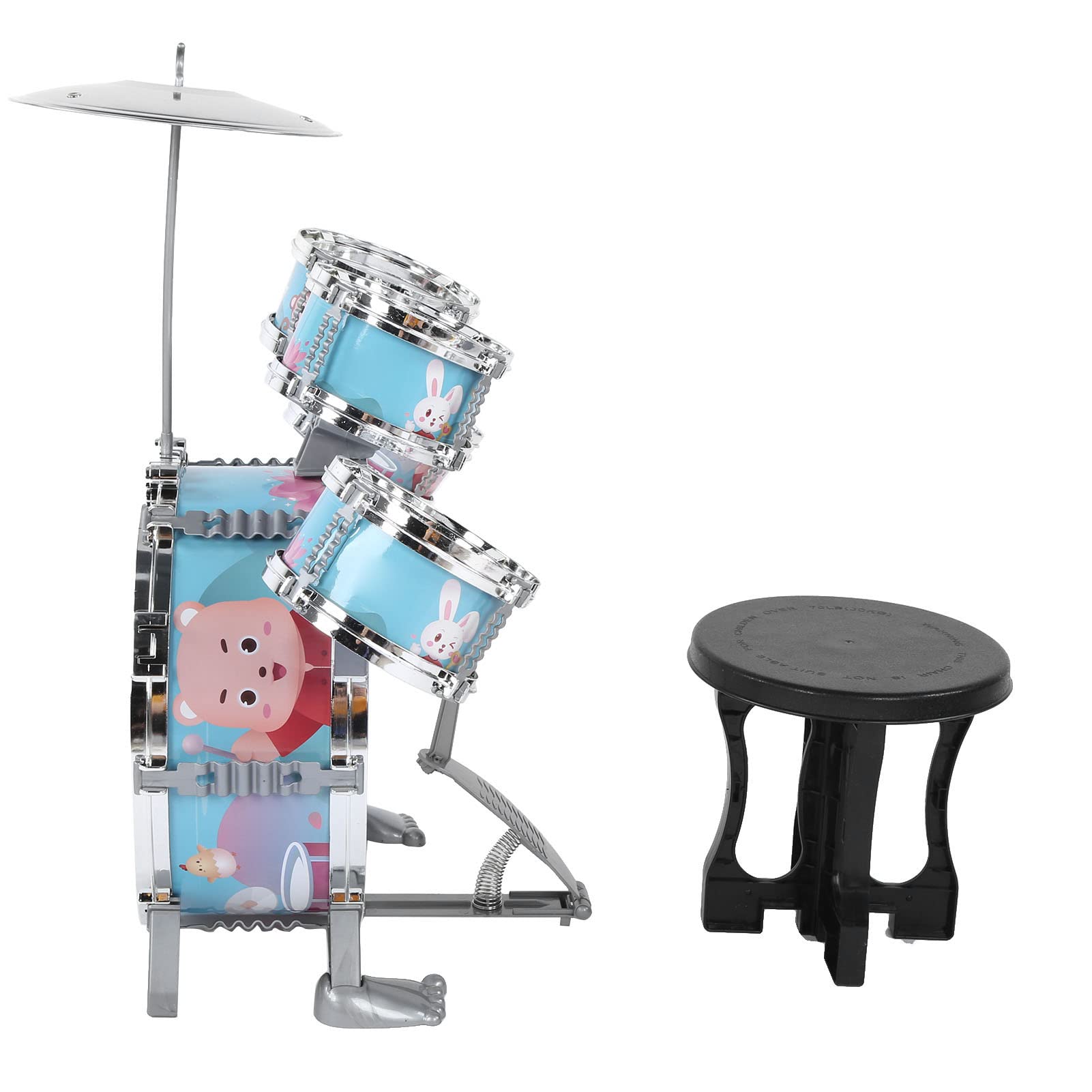 Set di Batteria per Bambini Strumento Musicale Educativo per Ragazzi da 1 a 6 Anni Plastica Ecologica 5 Tamburi 1 Piatto (Blu)