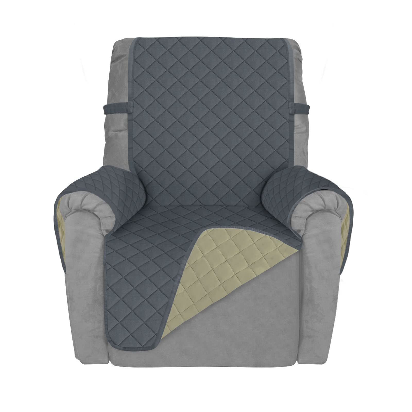 Deeky Recliner Chair Covers for Small Recliners, Reclining Chair Cover Slipcovers, Couch Sofa Covers for Dogs Pets Reversible Water Resistant Furniture Covers with Elastic Straps, Dark Gray/Beige