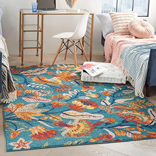 Nourison Allur Floral Turquoise Multicolor 2'3" X 7'6" Area -Rug, Easy -Cleaning, Non Shedding, Bed Room, Living Room, Dining Room, Kitchen (2X8) #TOP1