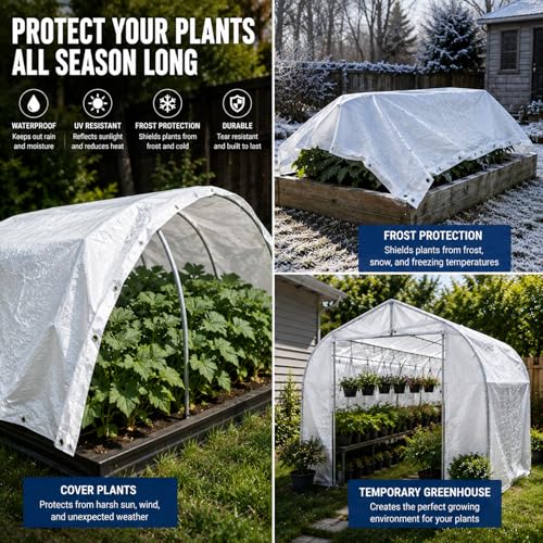 Image of 2 Pack White Tarps 12 x 16 ft, 5.5 Mil Heavy Duty Waterproof Tarp, Multipurpose Shade Tarp for Patio, Swimming Pools, Boats, Camping, Courtyards, Sun Shade & Outdoor Protection Cover
