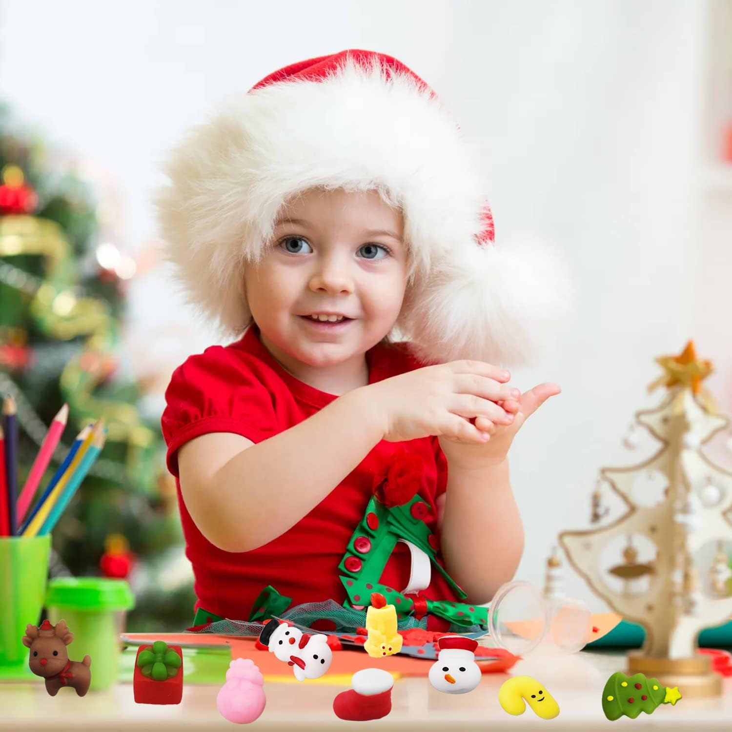 100pcs Christmas Party Favor Squishies Toys, Christmas Stocking Stuffers for Kids, Kawaii Squishy, Party Favors Mochi Squishy Toys Bulk, Xmas Gift Boys and Girls - Image 2