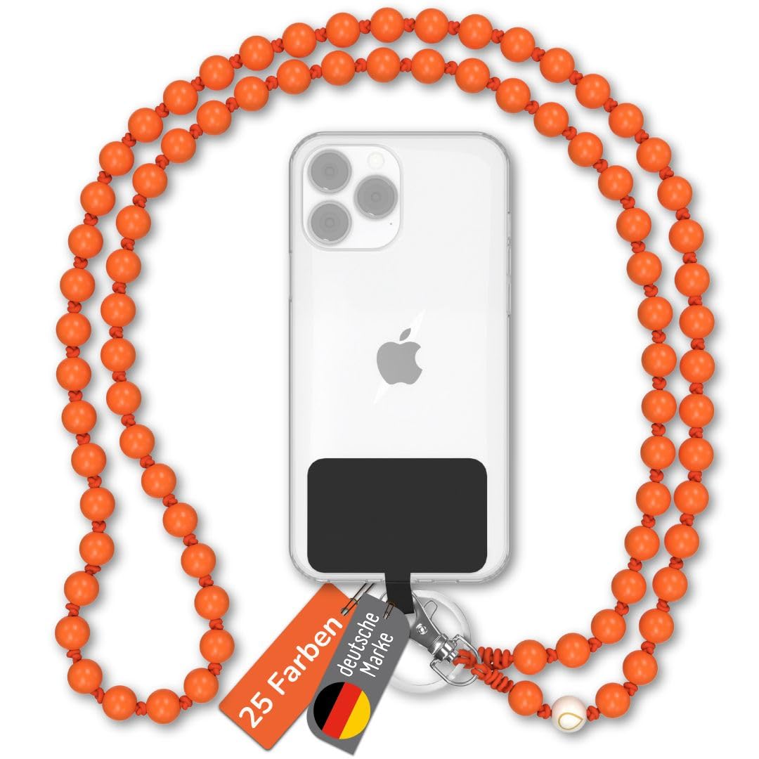 BEARFOOT DROPLETSY - Cadena universal para teléfono móvil, hecha a mano, con cordón para colgar, compatible con todos los smartphones: Apple iPhone, Samsung Galaxy (sin funda, color naranja)