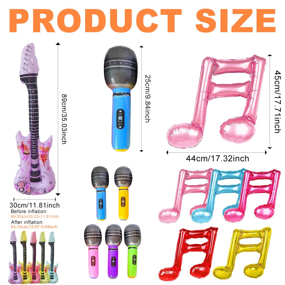 Embhlitfe 15 sztuk nadmuchiwanych instrumentów, nadmuchiwane gitary, mikrofony, nadmuchiwane nuty do nadmuchiwania, nadmuchiwane gitary powietrzne do nadmuchiwania, na imprezę, rekwizyty dla dzieci i