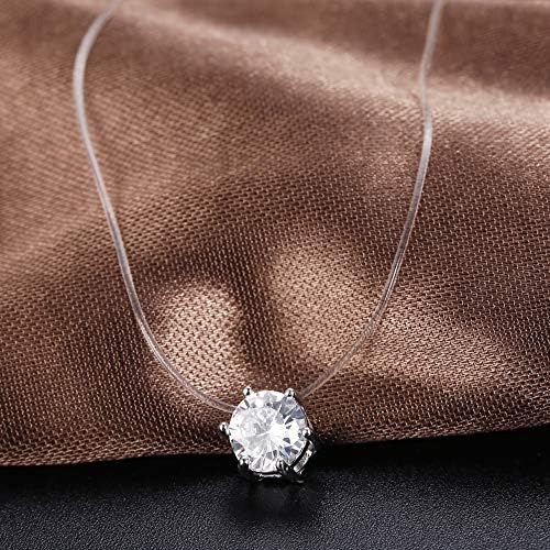 MILACOLATO 5Pcs Clear Fishing Line Necklace Solitaire Dazzling Zircon Clear Pearl Choker Necklace 7 61zq5jK4itL. AC