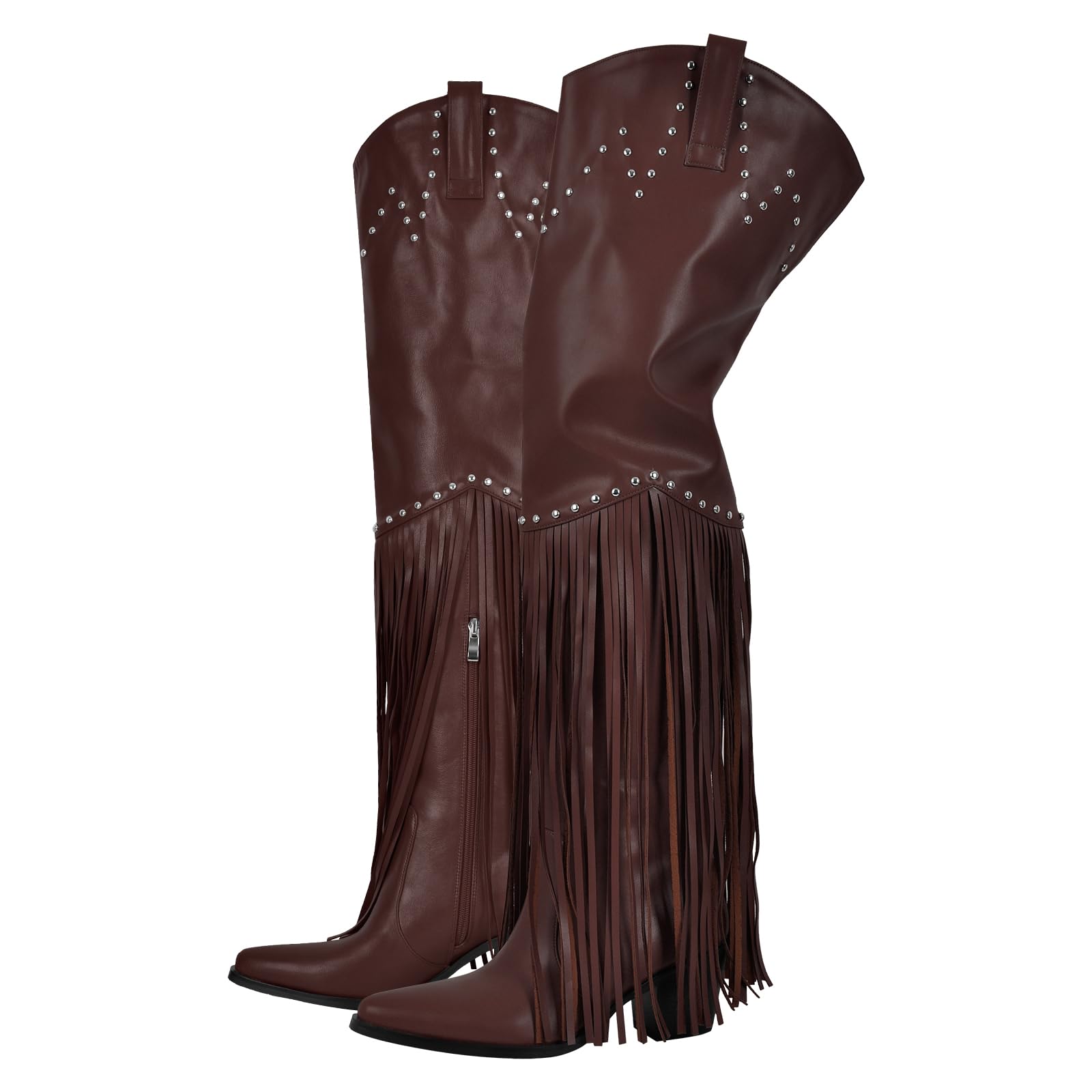 richealnini Western Thigh High Cowboy Boots with Fringe Over Knee Wide Calf Cowgirl Boots
