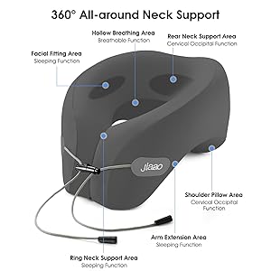 jiaao Travel Pillow, Neck Pillow Airplane, Plane Pillow Memory Foam Travel Neck Pillow with 360 Head and Neck Support, Portable Travel Essential Suitable for Airplane, Car, Train, or Bus Trip