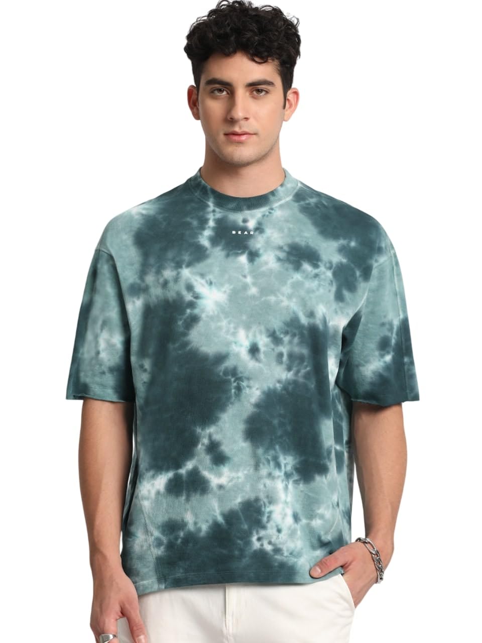 The Bear House Men's Blue Tie and Dye Oversized T-Shirt - Image 1